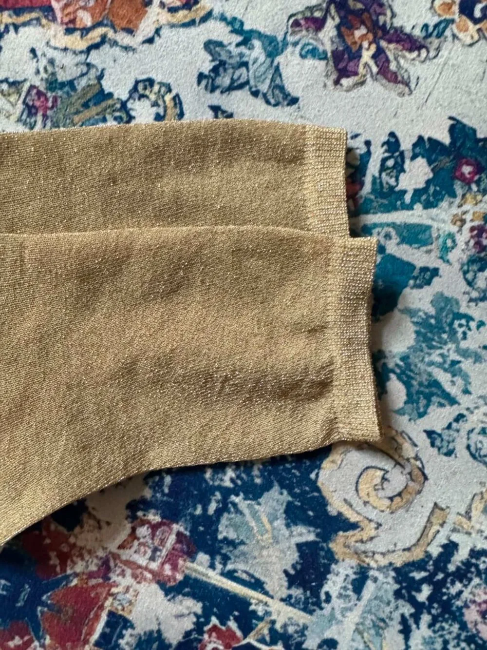 New size 8-9 Dress Socks Camel Tan Metallic Lurex Gold Knit Nylon
